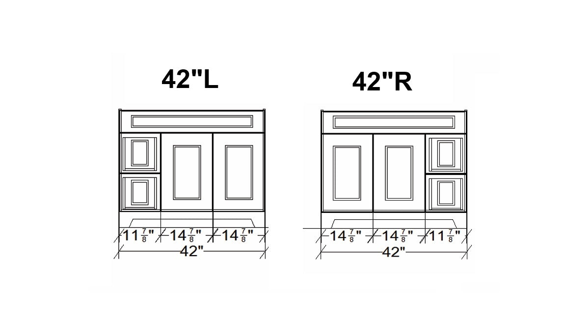 CLASSIC- 42" Solid wood Bathroom Vanity (6 COLORS AVAILABLE) With Quartz Countertop / Left Side Drawers