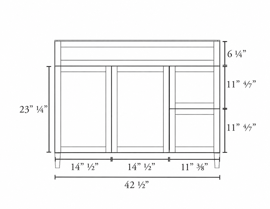 MILANO 42 Inch Light Walnut Bathroom Vanity with Quartz Countertop, Right Side Drawers