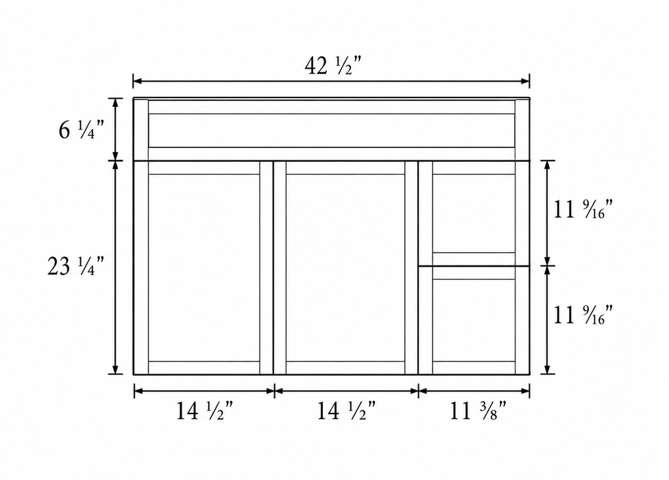 CLASSIC 42 Inch Bathroom Vanity, Canadian Made Natural Oak with Quartz Countertop, Right Side Drawers