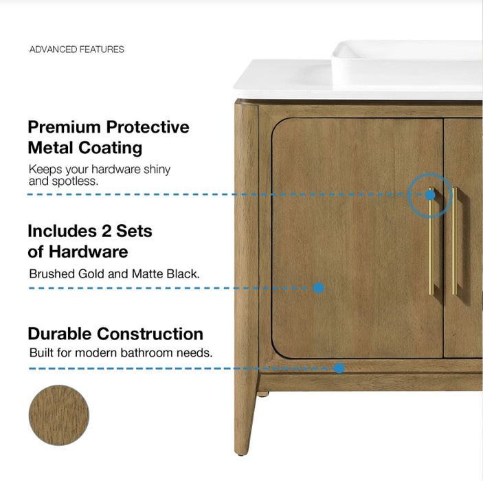 WINDSOR  - 48" BROWN OAK Solid wood Bathroom Vanity with White quartz top & overmount sink.