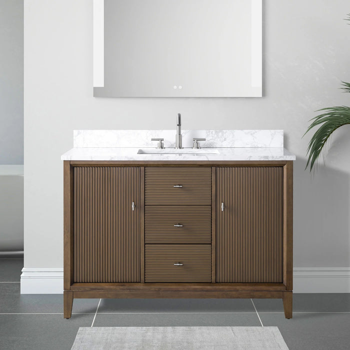 V-ART , 48" x 22" Walnut Freestanding Bathroom Vanity with Marble Top