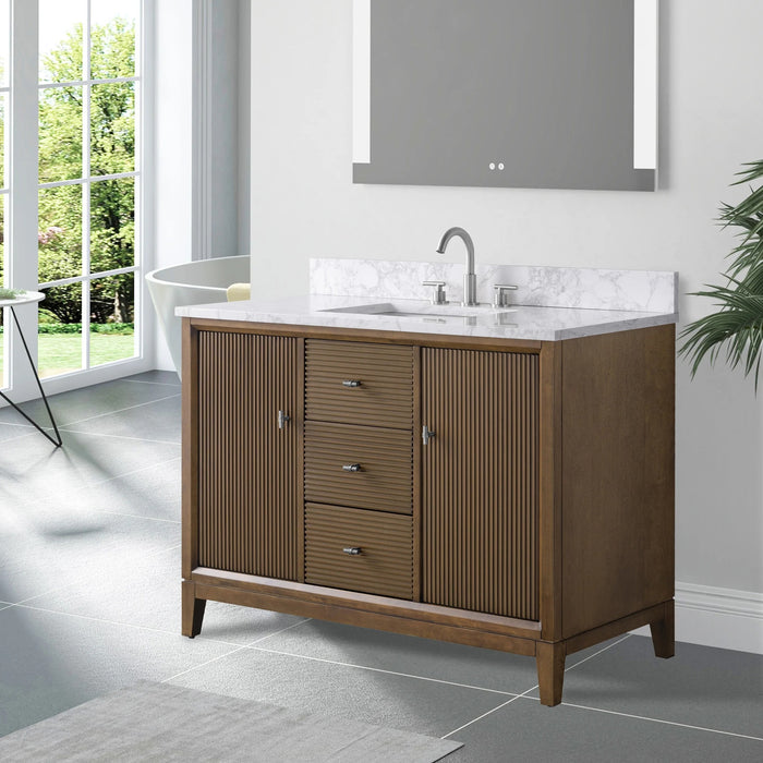 V-ART , 48" x 22" Walnut Freestanding Bathroom Vanity with Marble Top