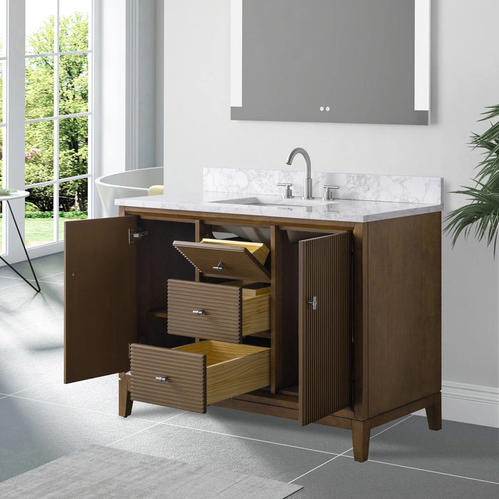 V-ART , 48" x 22" Walnut Freestanding Bathroom Vanity with Marble Top