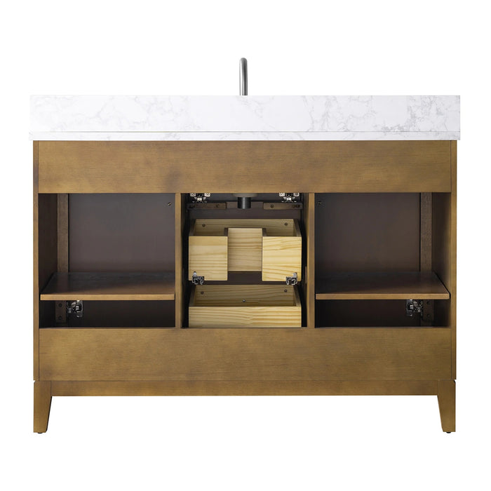 V-ART , 48" x 22" Walnut Freestanding Bathroom Vanity with Marble Top