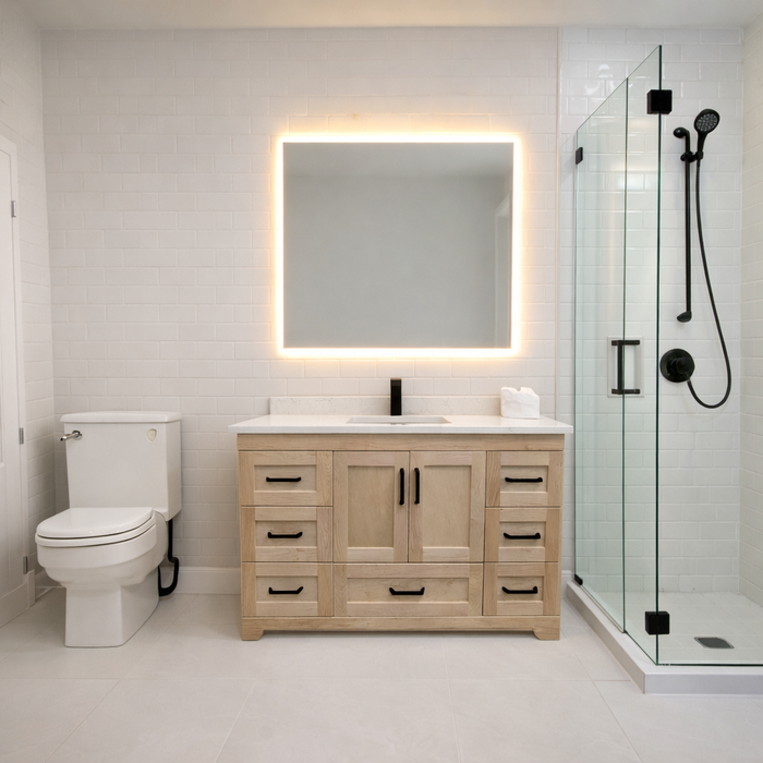 CANADIAN MAPLE -42" Natural Stain Bathroom Vanity With Quartz Countertop . - Construction Commodities Supply Inc.