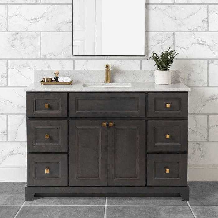 Stonewood - SHALLOW DEPTH , 48" x 18.5"  Solid Wood Canadian Made Bathroom Vanity With Quartz Countertop ( Available in 7 Colors )