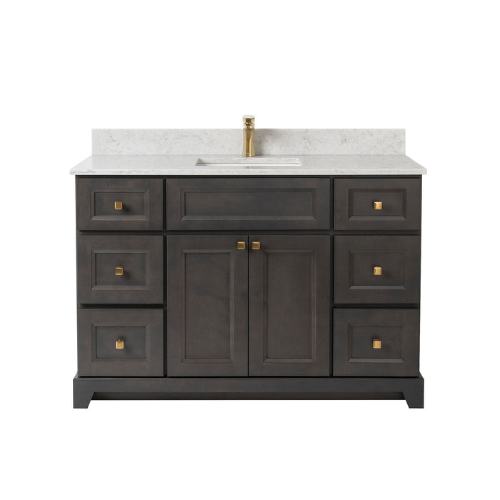 Stonewood - SHALLOW DEPTH , 48" x 18.5"  Solid Wood Canadian Made Bathroom Vanity With Quartz Countertop ( Available in 7 Colors )