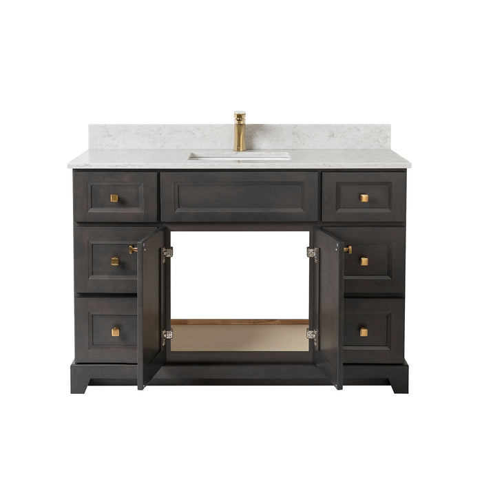 Stonewood - SHALLOW DEPTH , 48" x 18.5"  Solid Wood Canadian Made Bathroom Vanity With Quartz Countertop ( Available in 7 Colors )