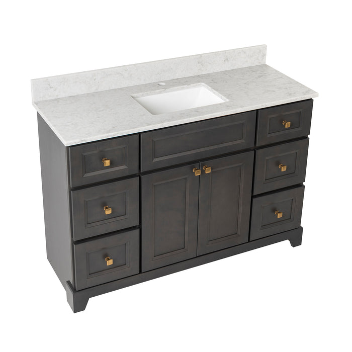 Stonewood - SHALLOW DEPTH , 48" x 18.5"  Solid Wood Canadian Made Bathroom Vanity With Quartz Countertop ( Available in 7 Colors )