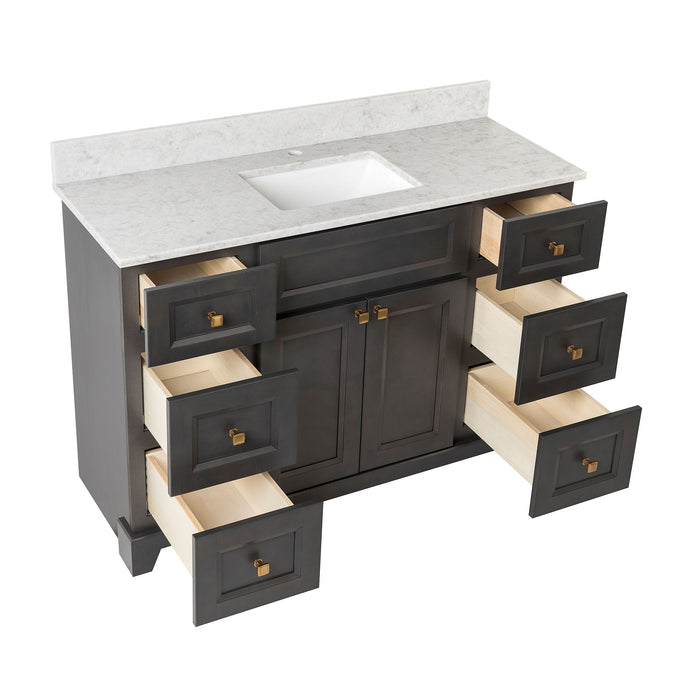 Stonewood - SHALLOW DEPTH , 48" x 18.5"  Solid Wood Canadian Made Bathroom Vanity With Quartz Countertop ( Available in 7 Colors )