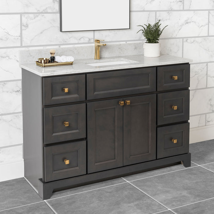 Stonewood - SHALLOW DEPTH , 48" x 18.5"  Solid Wood Canadian Made Bathroom Vanity With Quartz Countertop ( Available in 7 Colors )