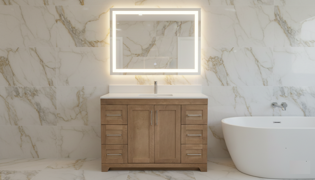 CANADIAN MAPLE 48" - Tuscon Calo Bathroom Vanity With Quartz Countertop.