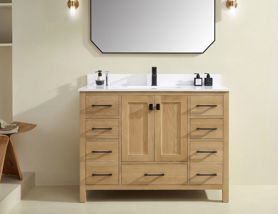 Rose - 48", Antique Oak, Floor Standing Modern Bathroom Vanity, Quartz Countertop ( PRE-ORDER NOW , ETA: 2026-06-10) - Construction Commodities Supply Inc.