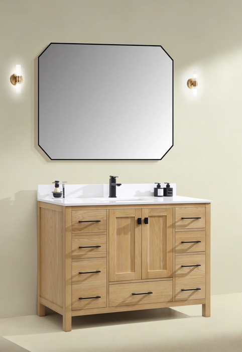 Rose - 48", Antique Oak, Floor Standing Modern Bathroom Vanity, Quartz Countertop