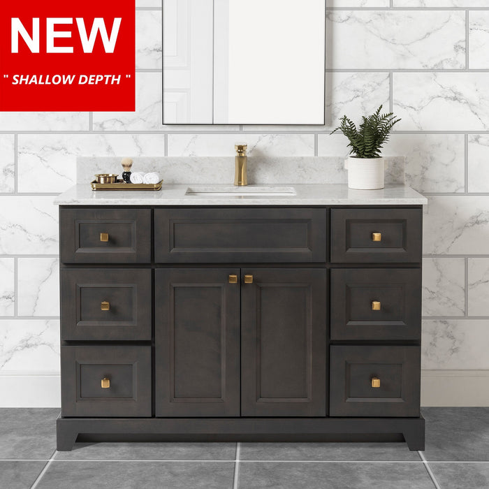 Stonewood - SHALLOW DEPTH , 48" x 18.5"  Solid Wood Canadian Made Bathroom Vanity With Quartz Countertop ( Available in 7 Colors )