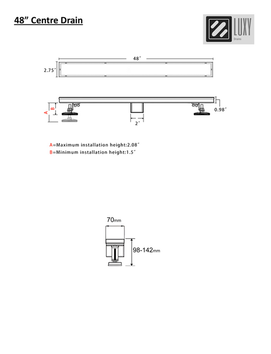 48" Dual Design, Reversible grate Linear drain ( 3 FINISH AVAILABLE)