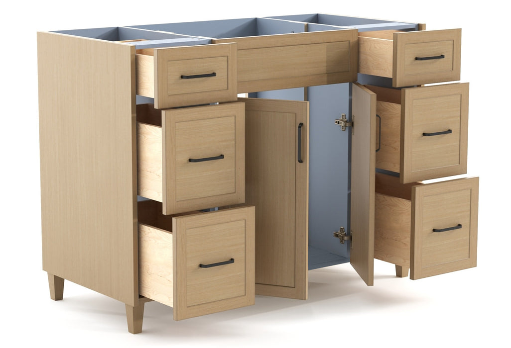 CLASSIC 54 Inch Bathroom Vanity, Canadian Made Natural Oak with Quartz Countertop, 6 Drawers