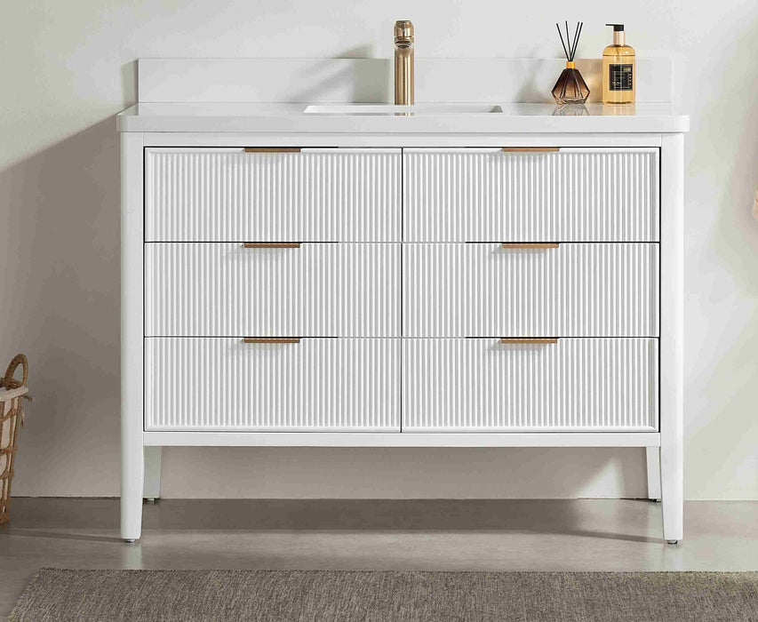 Aster - 48" White , Solid Wood Floor Standing Modern Bathroom Vanity with Quartz Top