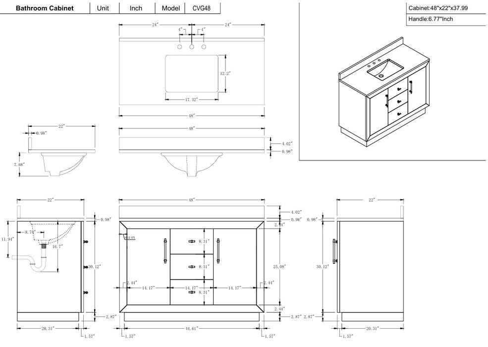 GLORIA- 48x22x34’’ Bathroom Vanity in Tan with Black Limestone Top