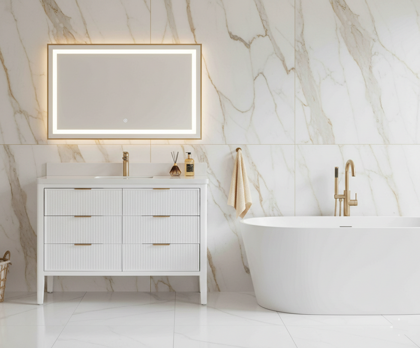 Aster - 48" White , Solid Wood Floor Standing Modern Bathroom Vanity with Quartz Top