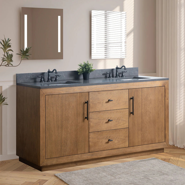 GLORIA- 72x22x34’’ Double Sink Bathroom Vanity in Tan withBlack Limestone Top