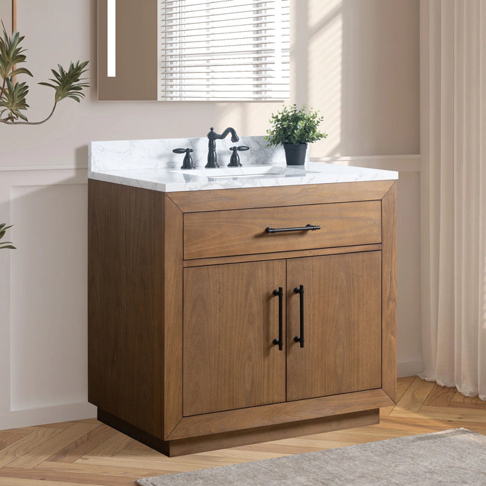 GLORIA- 36x22x34’’  Bathroom Vanity in Tan with Arabescato White Top