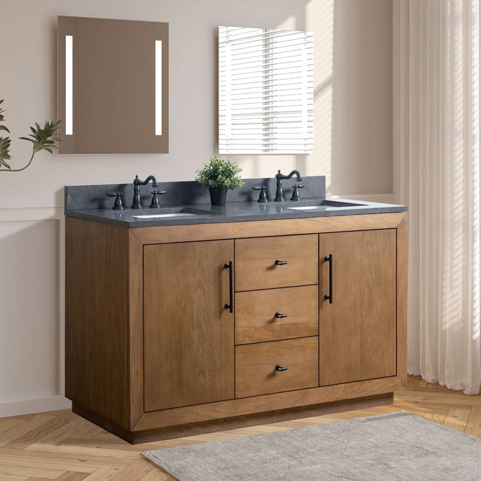 GLORIA- 60x22x34’’ Double Sink Bathroom Vanity in Tan with Black Limestone Top