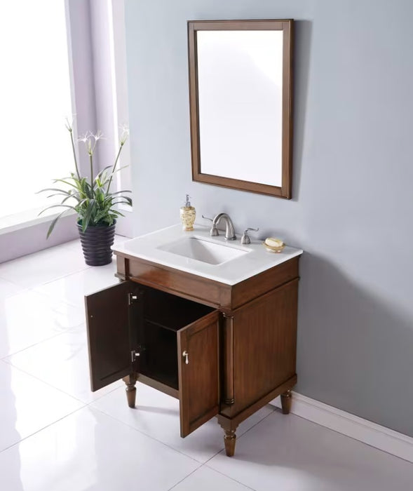 MODORA- 30" Walnut , Floor Standing Bathroom Vanity, Quartz Countertop