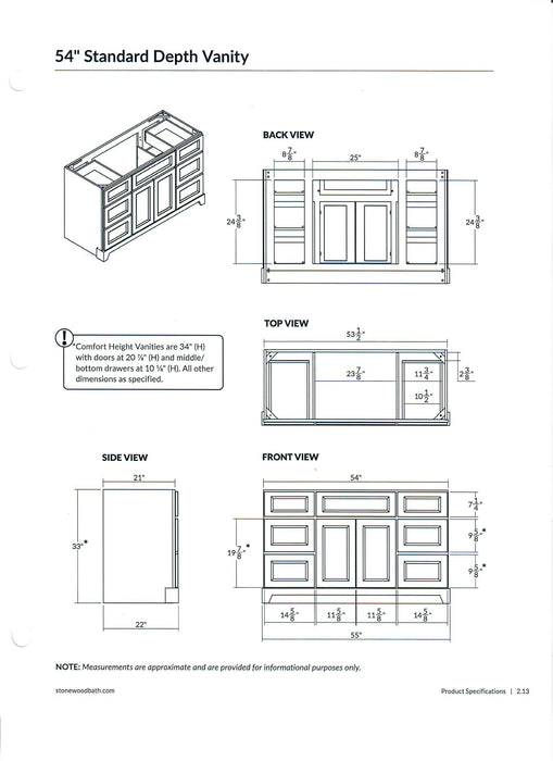 StoneWood - 54"  Natural Oak Canadian Made solid Wood Bathroom Vanity With Quartz Countertop - Construction Commodities Supply Inc.