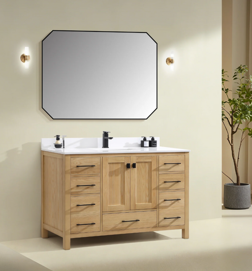 Rose- 54"  Antique Oak , Solid Wood Floor Standing Modern Bathroom Vanity, Quartz Countertop - Construction Commodities Supply Inc.
