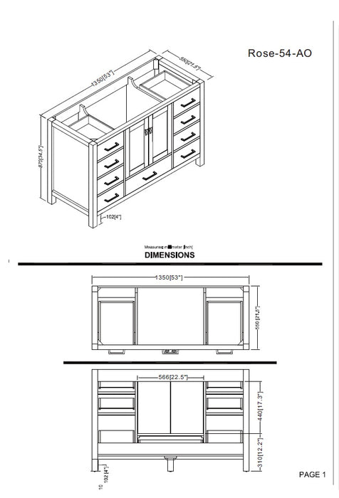 Rose- 54"  Antique Oak , Solid Wood Floor Standing Modern Bathroom Vanity, Quartz Countertop ( PRE-ORDER NOW , ETA: 2026-06-10) - Construction Commodities Supply Inc.
