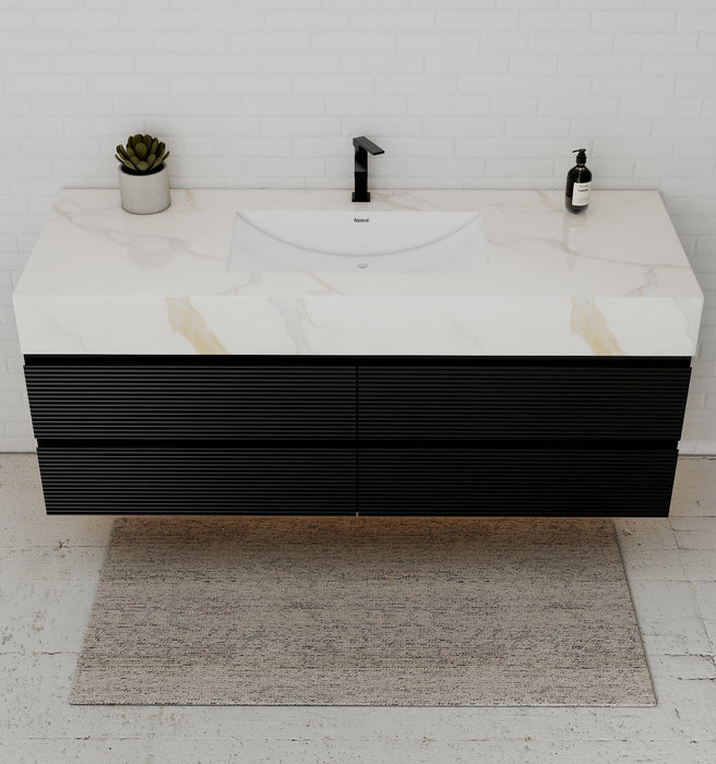 AQUA - 60" Single sink Black Wall Mount Vanity with Sintered Stone Top