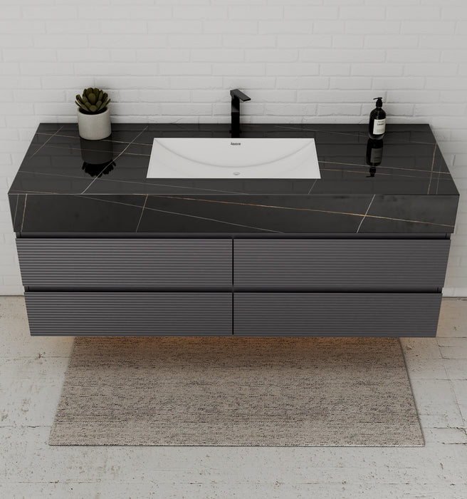 AQUA - 60" Single sink Charcoal Grey Wall Mount Vanity with Sintered Stone Top