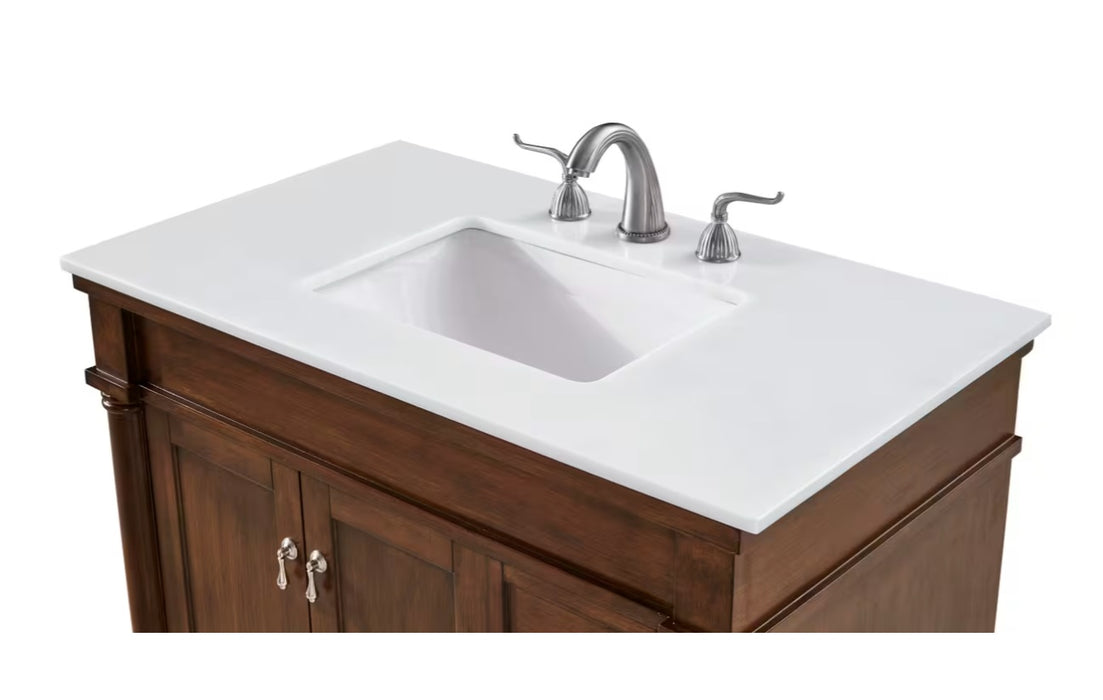 MODORA- 36" Walnut , Floor Standing Bathroom Vanity, Quartz Countertop