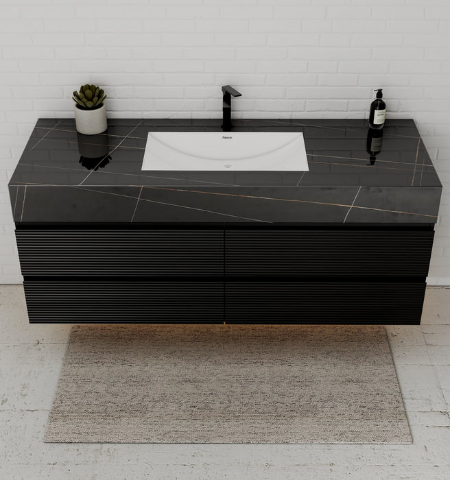 AQUA - 60" Single sink Black Wall Mount Vanity with Sintered Stone Top