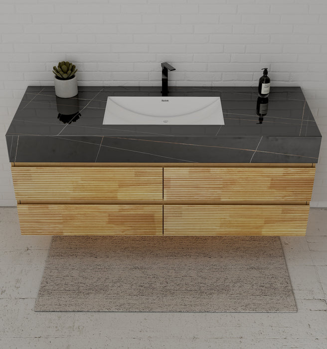 AQUA - 60" Single sink Natural Oak Wall Mount Vanity with Sintered Stone Top