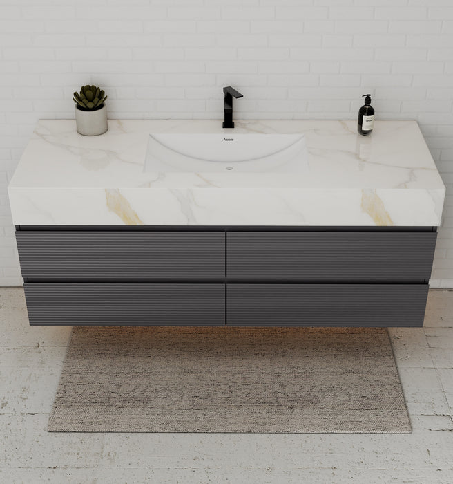 AQUA - 60" Single sink Charcoal Grey Wall Mount Vanity with Sintered Stone Top