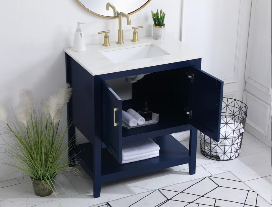 ELEGANT 24" x 19" Navy Blue , Floor Standing Modern Bathroom Vanity, Quartz Countertop