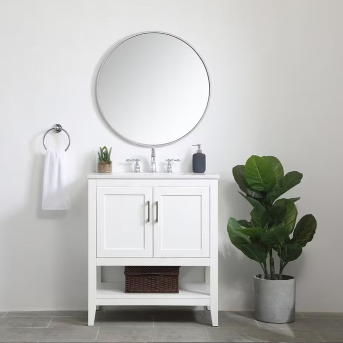 ELEGANT 30" x 19" White , Floor Standing Modern Bathroom Vanity, Quartz Countertop