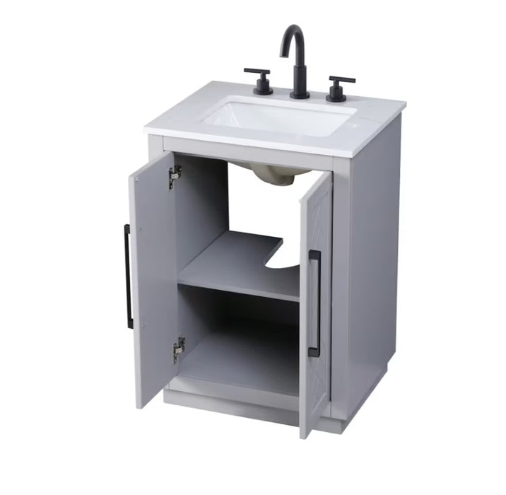 ASHTON- 24" Floor Standing Bathroom Vanity, Marble Countertop ( 3 colors available)