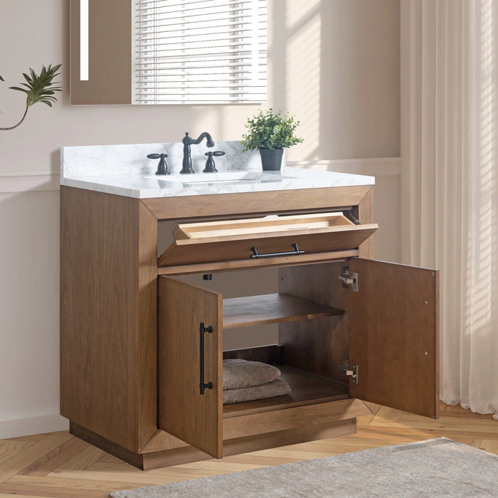 GLORIA- 36x22x34’’  Bathroom Vanity in Tan with Arabescato White Top