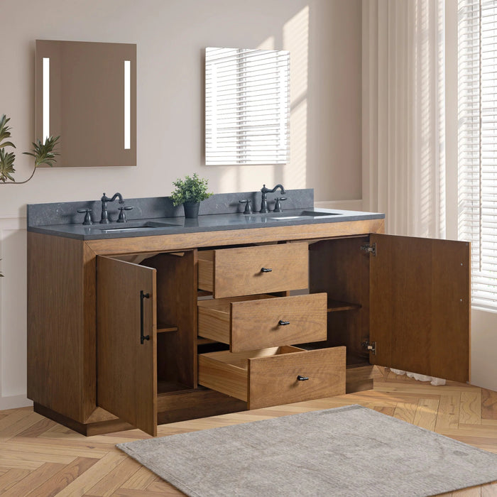 GLORIA- 72x22x34’’ Double Sink Bathroom Vanity in Tan withBlack Limestone Top