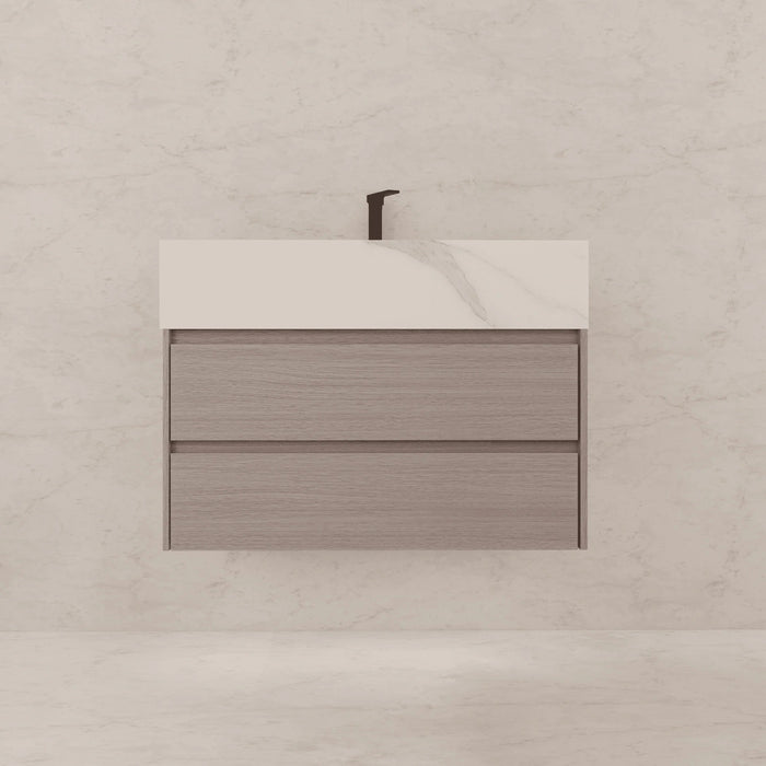 AQUA-32" LIGHT GREY OAK Wall Mount Vanity with Sintered Stone Top - Construction Commodities Supply Inc.