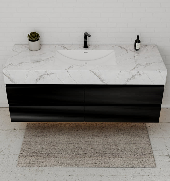 AQUA - 60" Single sink Black Wall Mount Vanity with Sintered Stone Top