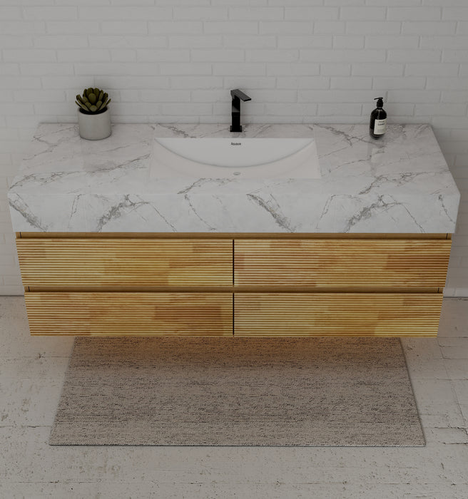 AQUA - 60" Single sink Natural Oak Wall Mount Vanity with Sintered Stone Top