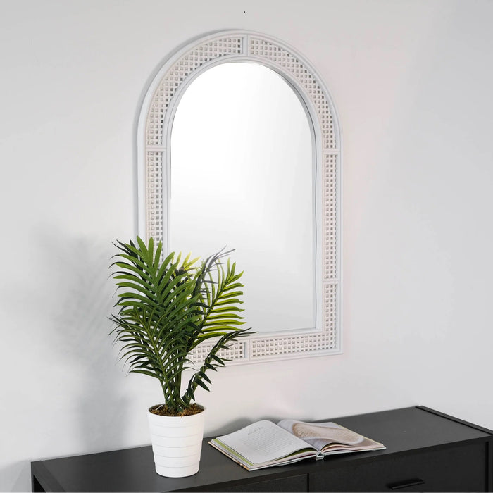 Rattan White Arched Mirror, 24x36