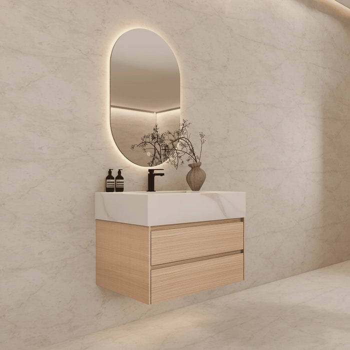 AQUA-40" NATURAL OAK Wall Mount Vanity with Sintered Stone Top - Construction Commodities Supply Inc.