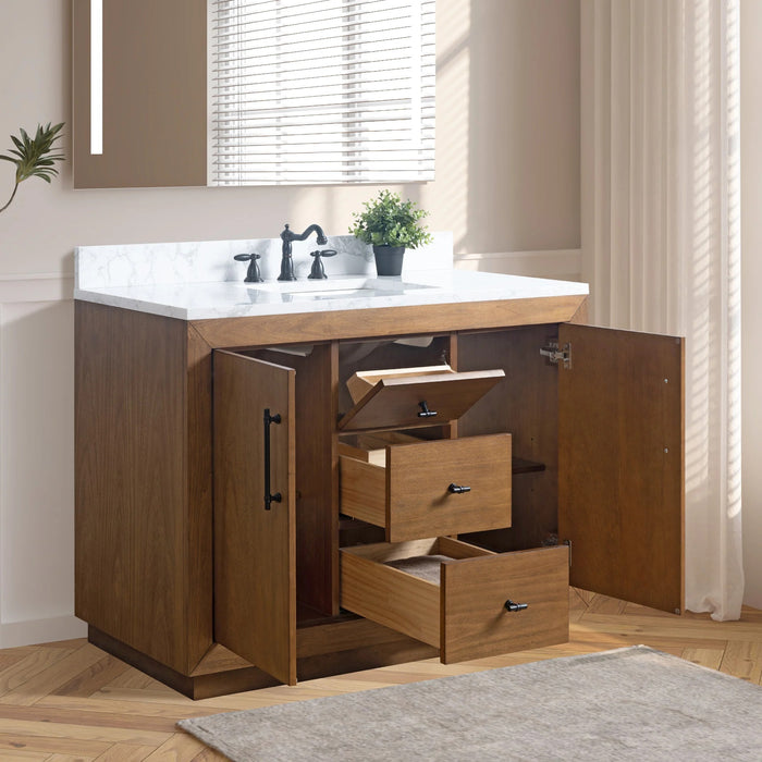 GLORIA- 48x22x34’’  Bathroom Vanity in Tan with Arabescato White Top