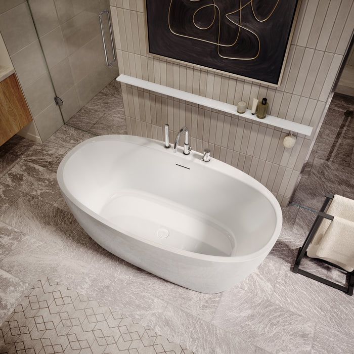 MAAX - Hatto 59" x 32" x 24"  Acrylic Freestanding Center Drain Bathtub in gloss White