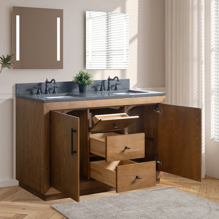 GLORIA- 60x22x34’’ Double Sink Bathroom Vanity in Tan with Black Limestone Top